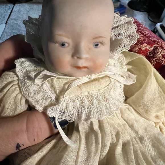 Antique original baby doll 1920s German bisque porcelain/ fabric 12”x5” Japan - Picture 8 of 8